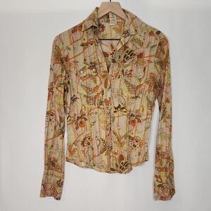 Johnny Cotton 70s Floral Long Sleeve Button Down Shirt Size 3